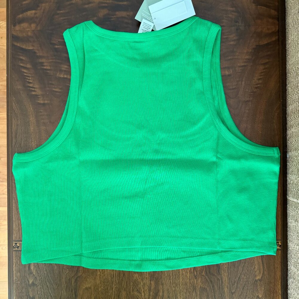 New with Tags H&M  Fitted, Green Crop Tank Top Ribbed Cotton Jersey - Sz - XXL - Picture 3 of 5